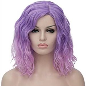 Short Bob Wavy Synthetic Hair Wig Pink/Purple